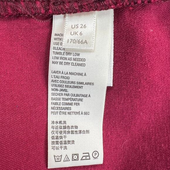 Free People Crimson Red Velvet Seamed Mini Skirt Rear Zip Button Waist Size 26 - Picture 8 of 11